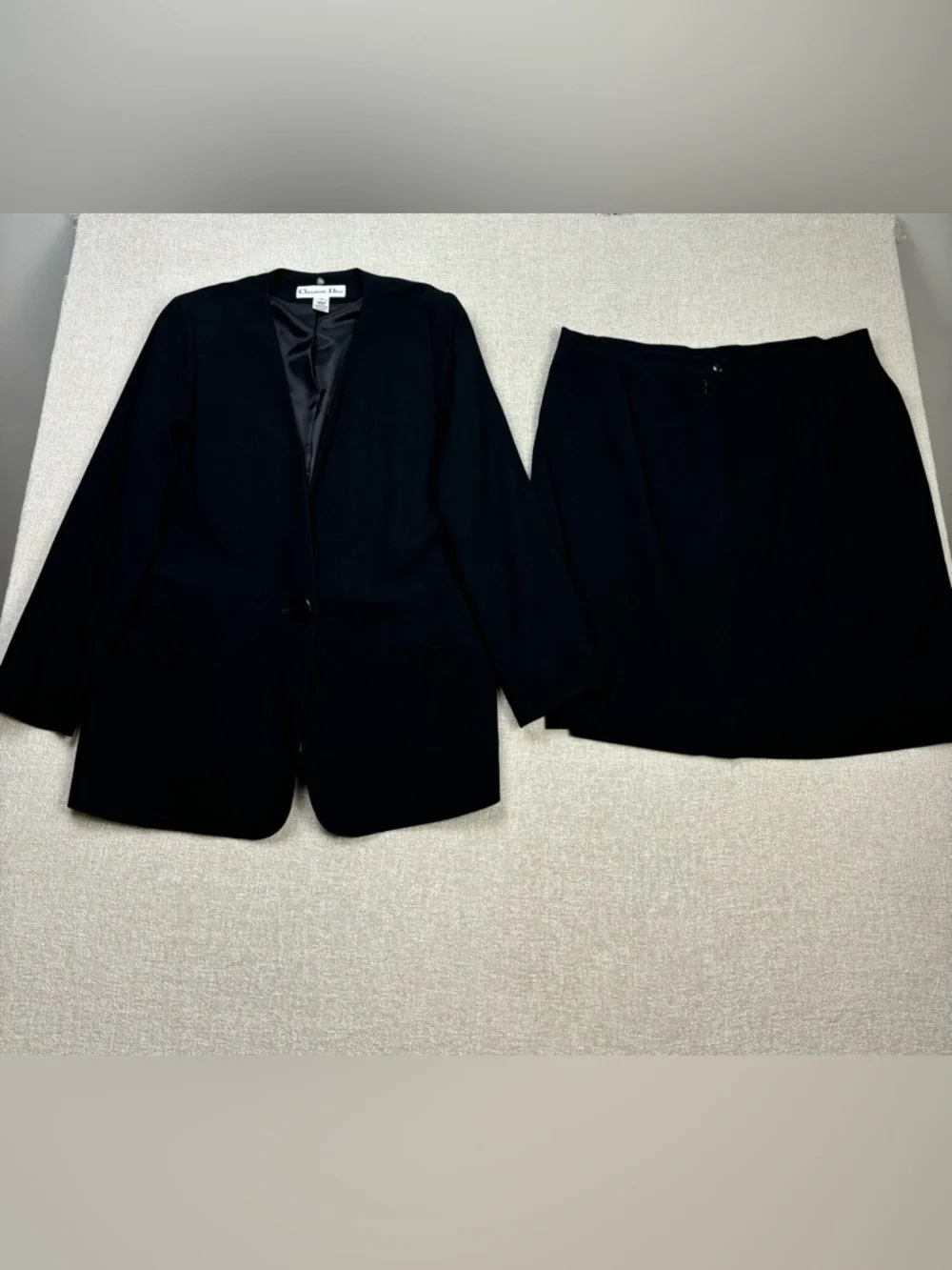 Vintage 90s Christian Dior Black Women's Blazer and Skirt Set Size 14 Black